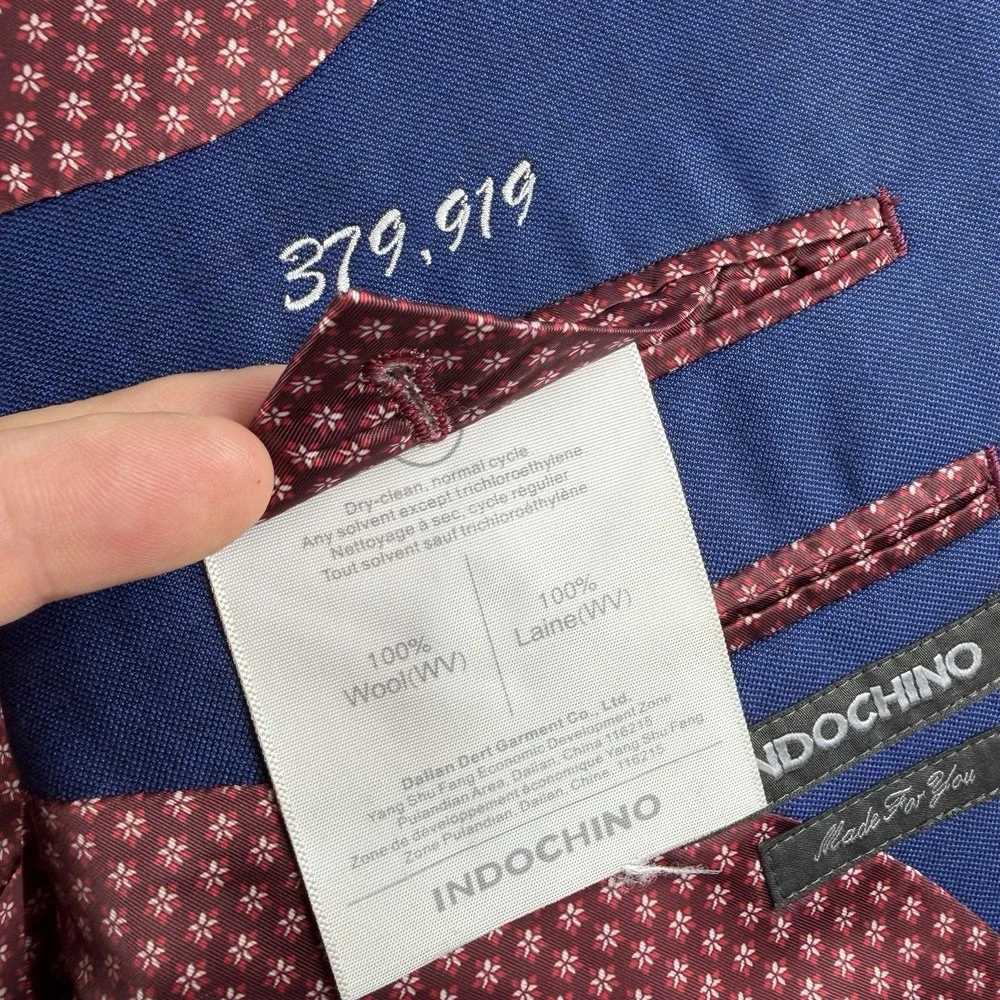 Indochino Royal Blue Suit Mens 38R Pants 30x29 100% Wool Slim Fit Career Wedding